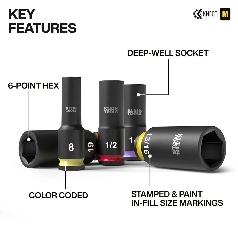 Klein Tools Knect Deep-Well 3/8 Inch Drive Socket Set, Sae And Metric, 23 Pieces