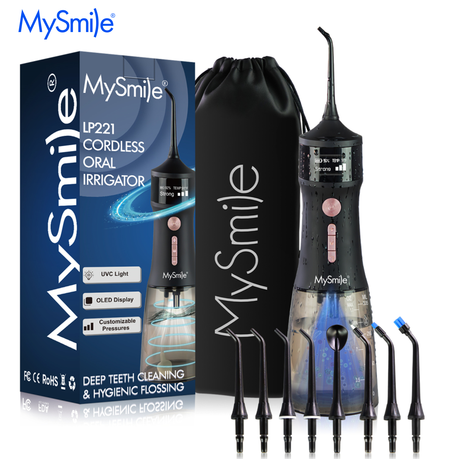 MySmile LP221 Cordless Water Flosser w/ UVC Light Portable Dental Oral Irrigator