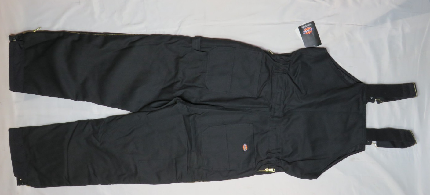 DICKIES LR LARGE BLACK BIB OVERALLS PREMIUM INSULATED DOUBLE KNEE CANVAS NEW NWT