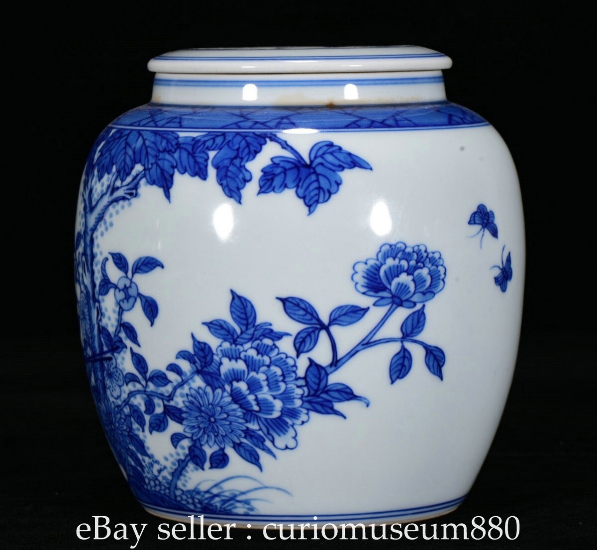 5.2" Chinese Qing Dynasty Blue White Porcelain Bird Flower Pattern Lid Pot Jar