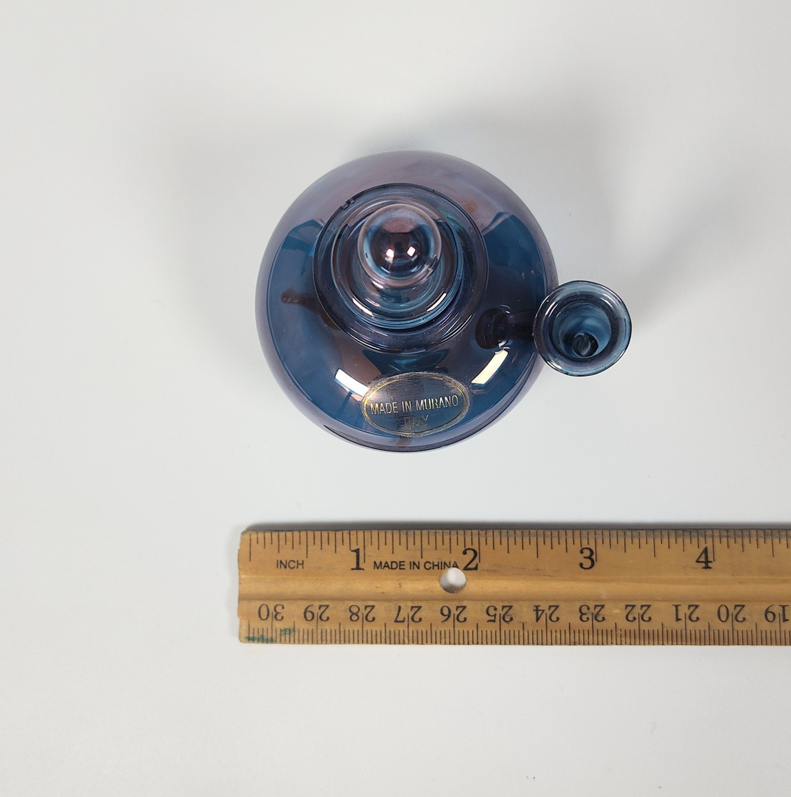 Rare 1960's Murano Glass Inkwell & Dip Pen Set – Cobalt Iridescent Signed Italy