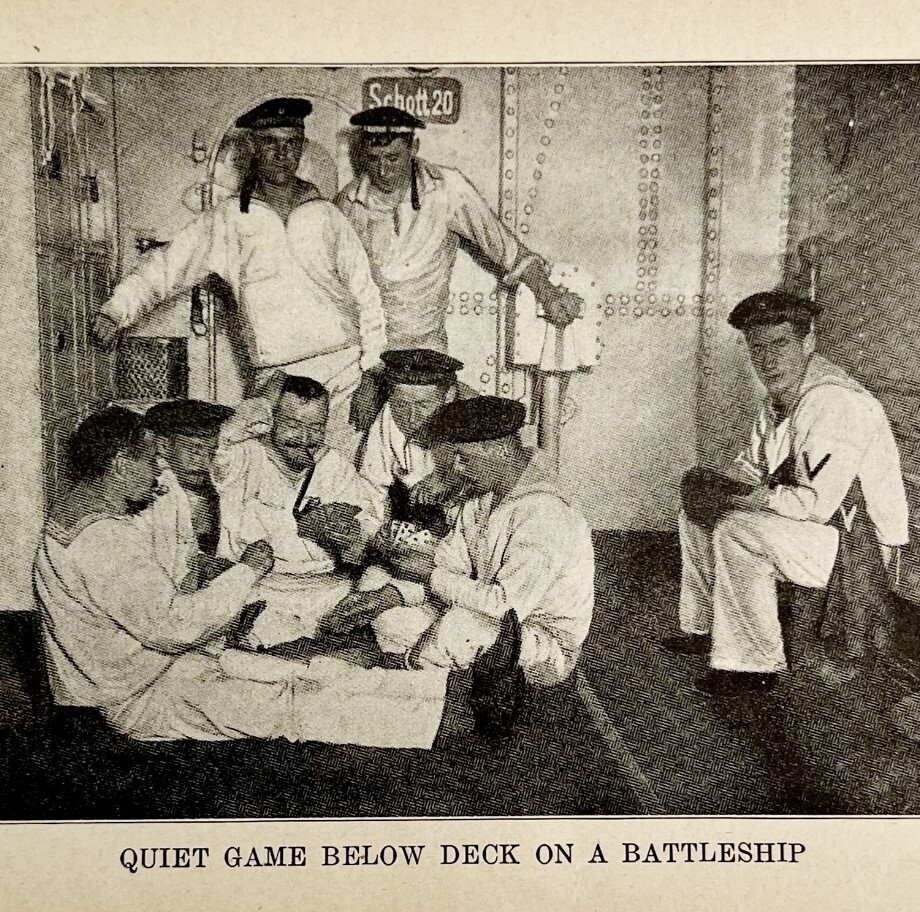 1914 WW1 Print Poker Game On Battleship Navy Antique Military Collectible