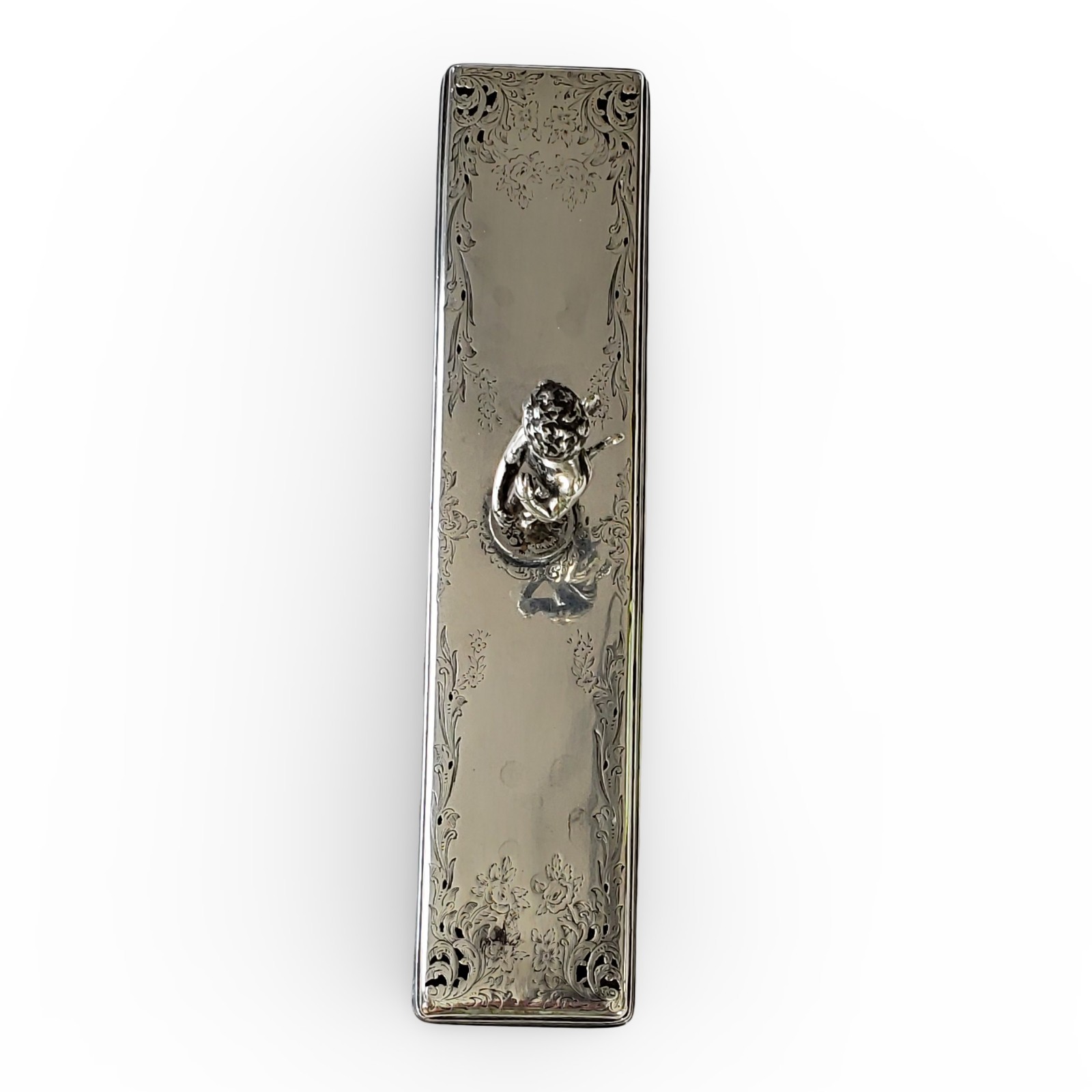 Antique 1840 Thomas Dicks Sterling Lid Cherub Handle Silver Plate Box London