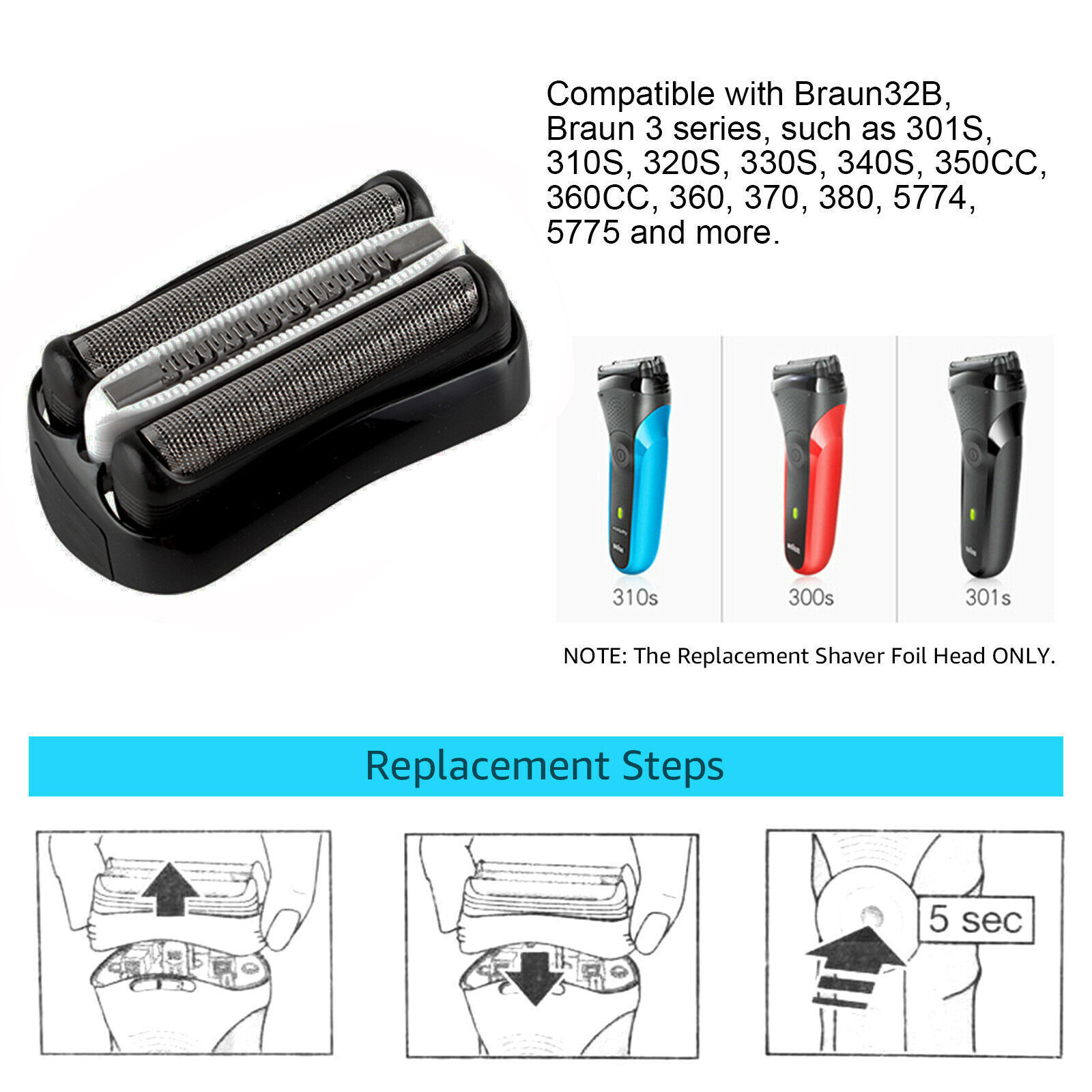 2X Replacement Shaver Foil Head Part Cutter For Braun Razor Blade 32B Series3 US