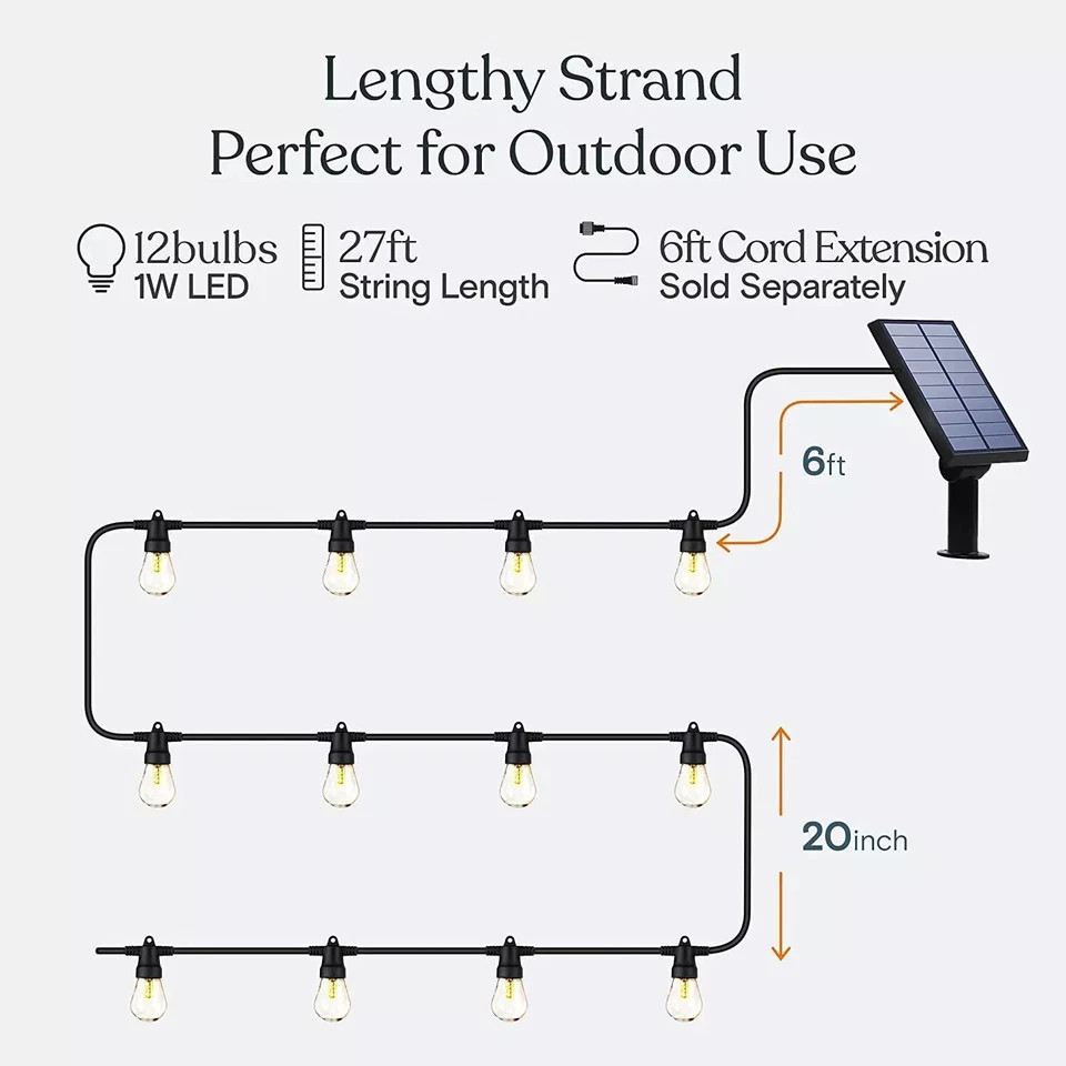 Brightech Ambience Pro Solar Powered Outdoor String Lights - 27 Ft. (12 Bulbs)