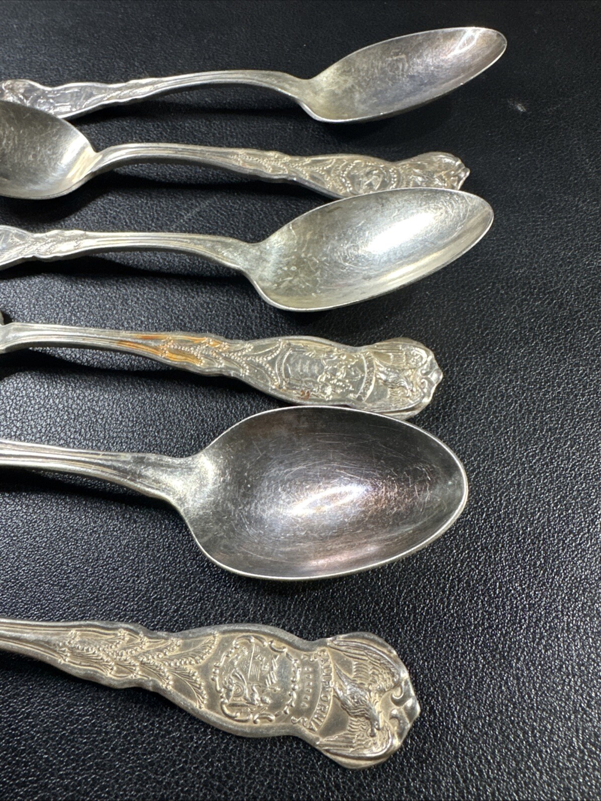 6 VTG WM Rogers International IS Silver Plated State Spoons NYx2, IL, TX, NJ, CA