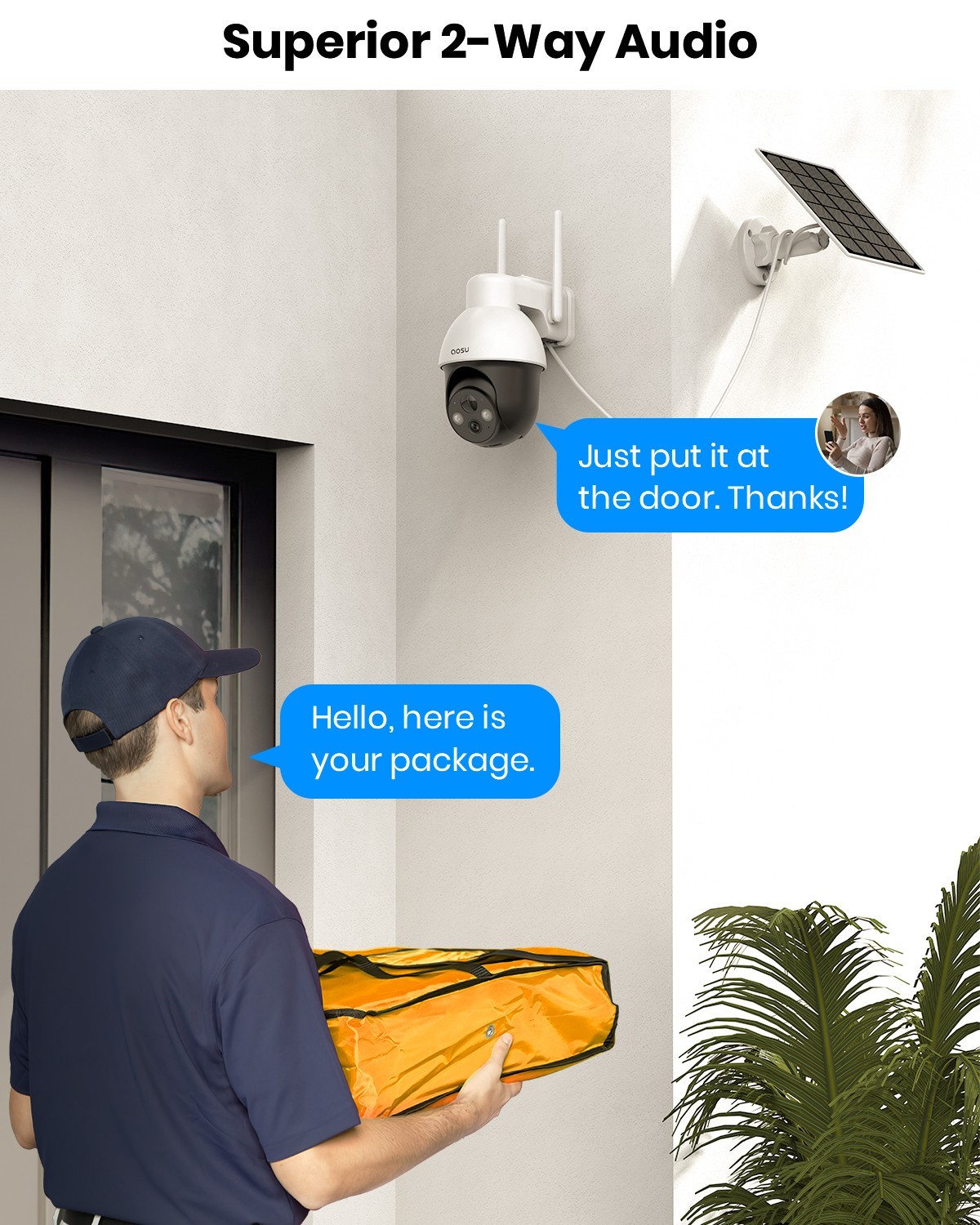 AOSU Solar Security Camera Wireless Outdoor 3KSurveillance work with Alexa,2pack