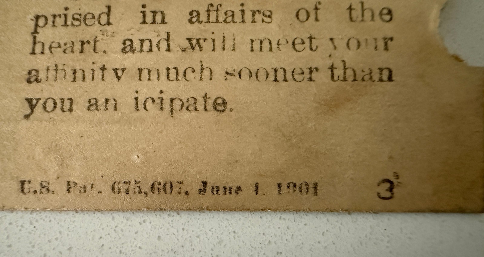 Euclid Beach Fortune Ticket June 1, 1901 "Affairs of the Heart"
