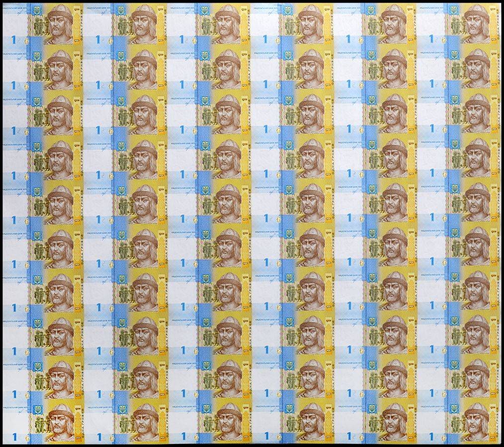 Ukraine 1 Hryvnia, 2018, P-116Ad, UNC, 60 Pieces Uncut Sheet