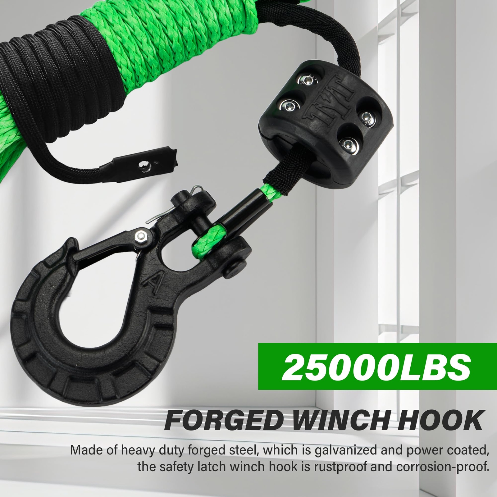 Synthetic Winch Rope Kit, 1/4'' x 50FT w/ 10000 lbs Strength, Protective Sleeve