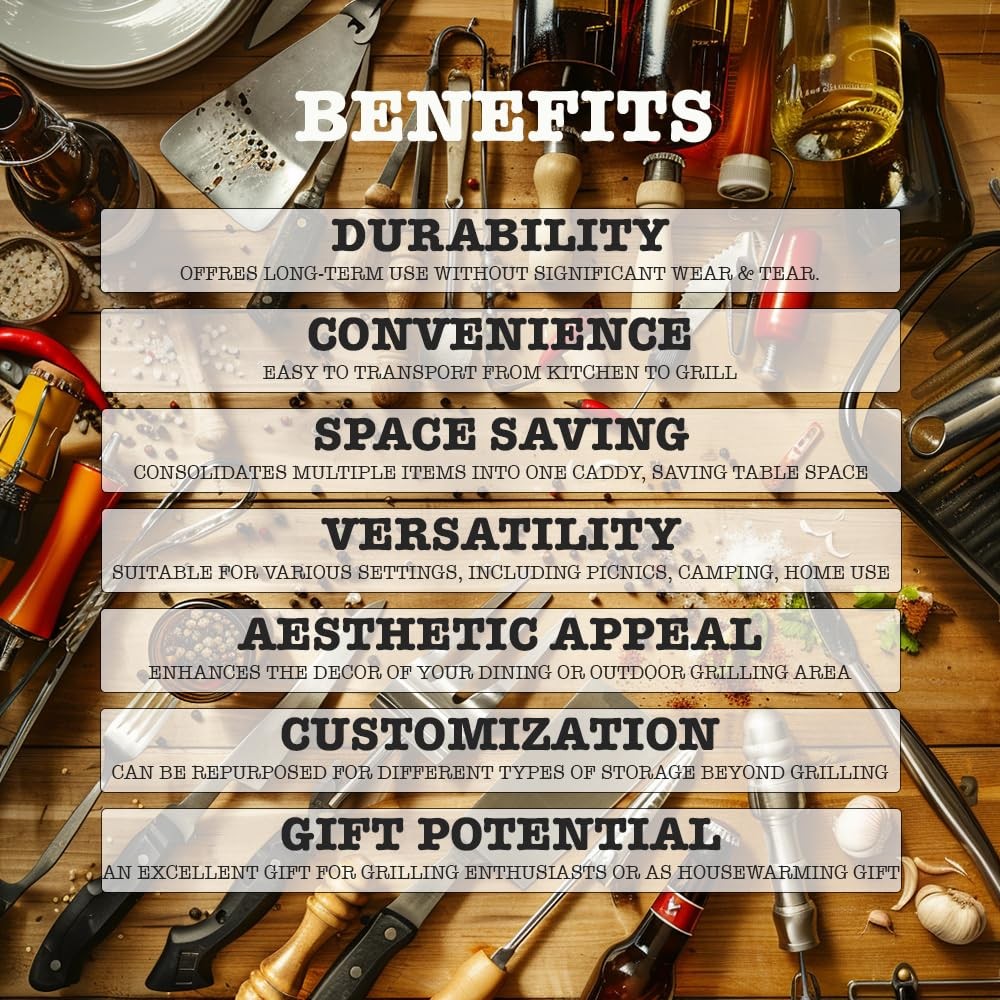 Wooden Grill Caddy Organizer - Versatile BBQ for Outdoor grill - brown