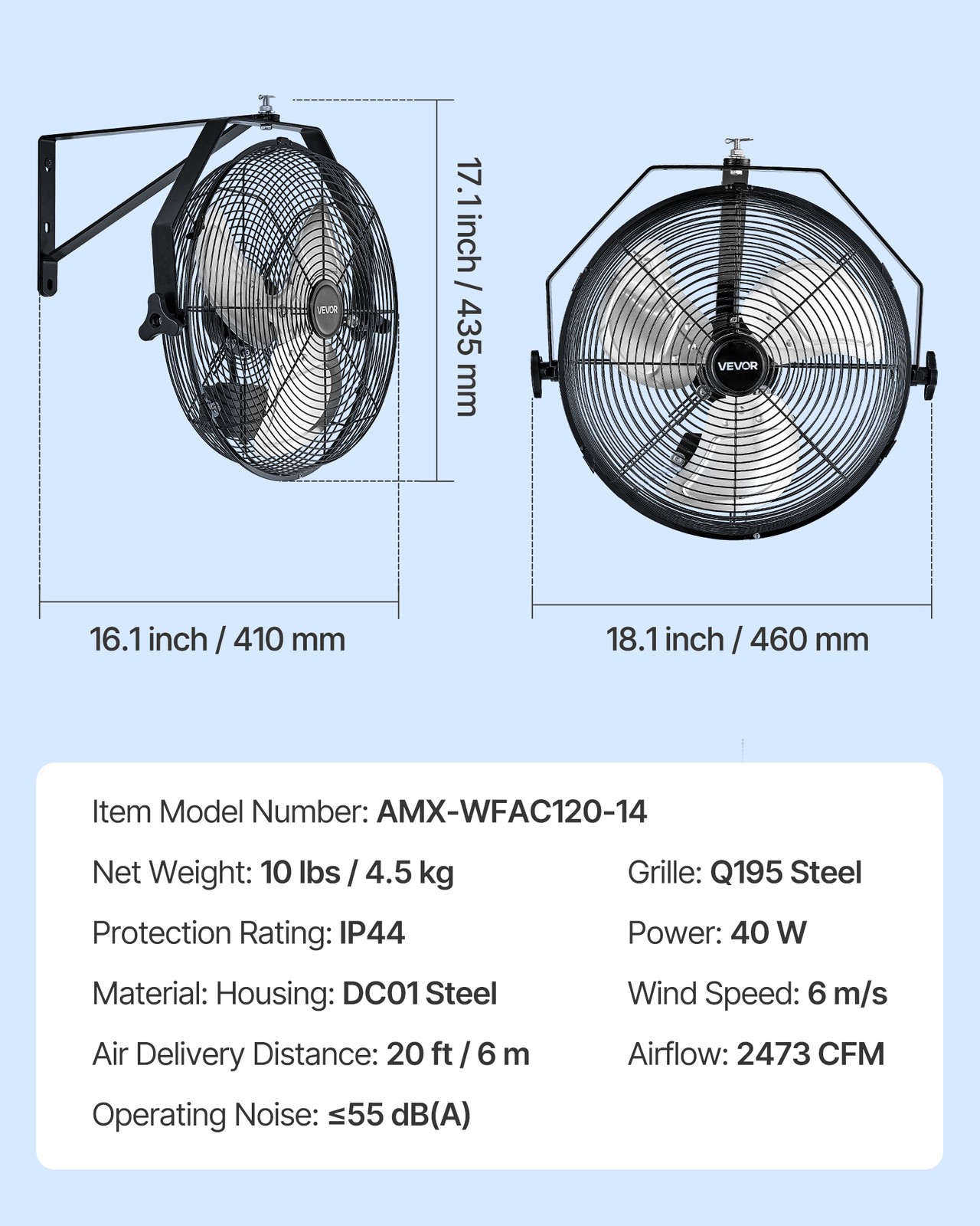 VEVOR 14 Inch Industrial Wall Mount Fan 3 Speed High Velocity Garage Fan