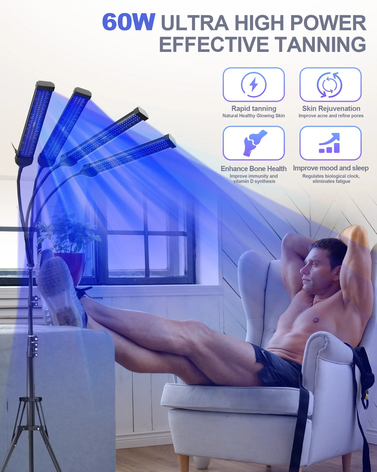 360° UV Tanning Lamp Blue Light Solarium Lamp Bronze Body Facial Tanning 432 LED