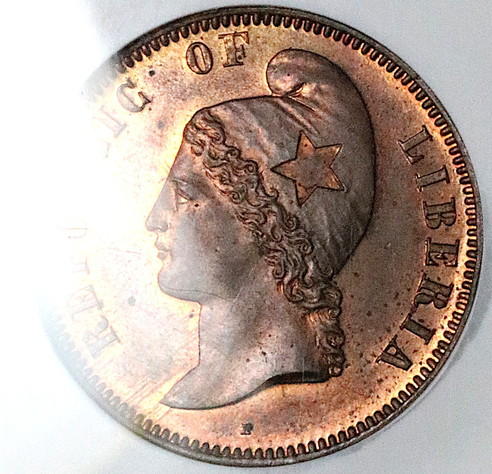 1868 NGC PF 63 RB Liberia 1 Cent Rare Proof Pattern Copper Coin (25050901C)