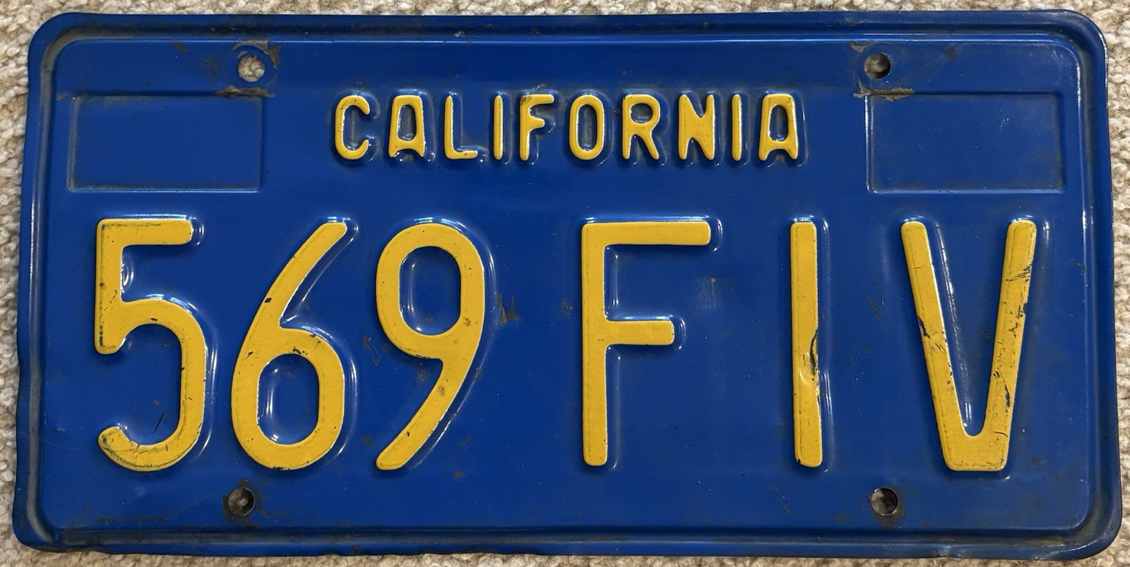 Original Pair Of 1970s Steel Blue California License Plates 569 FIV CA CAL