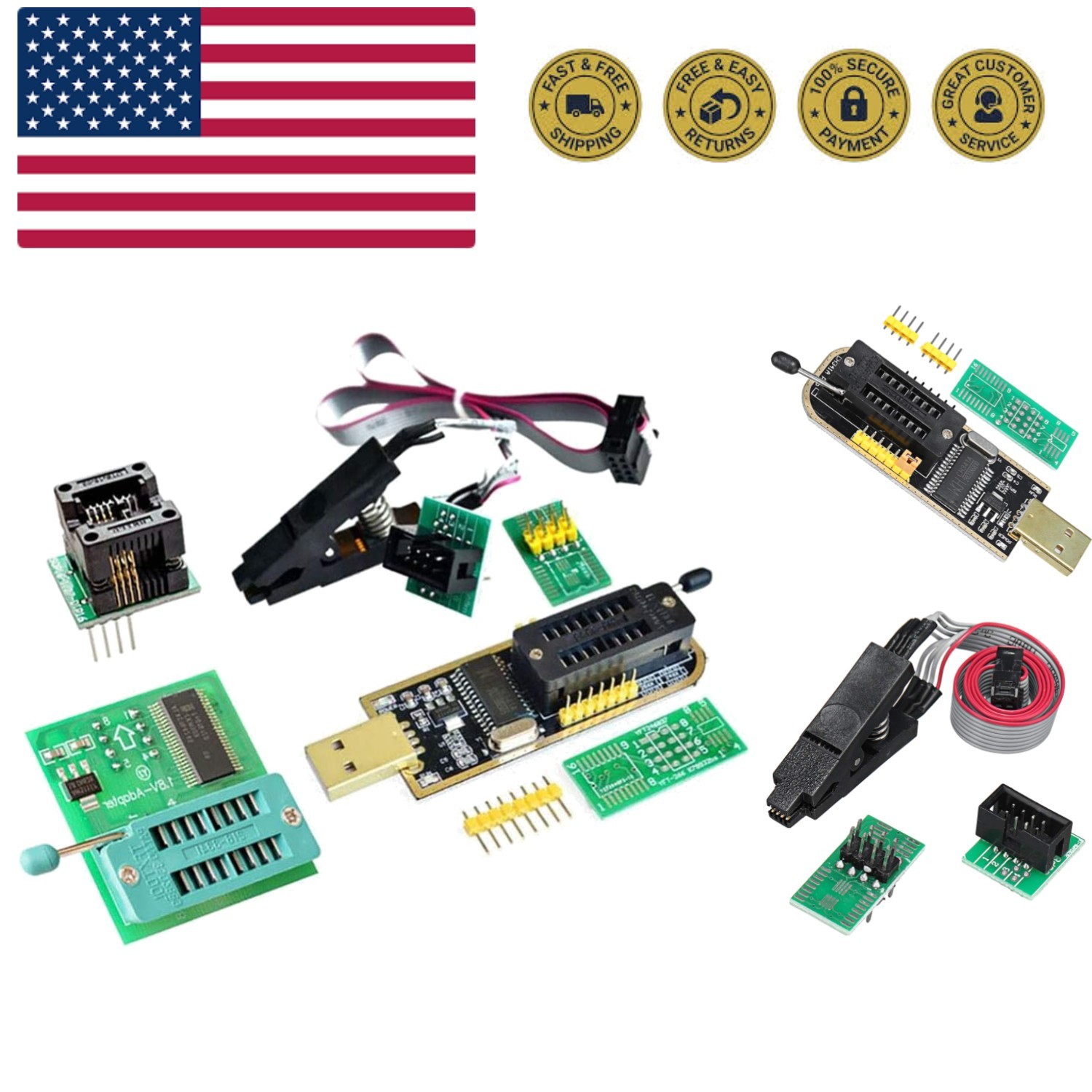EEPROM BIOS USB Programmer CH341A + SOIC8 Clip + 1.8V Adapter + SOIC8 Adapter...