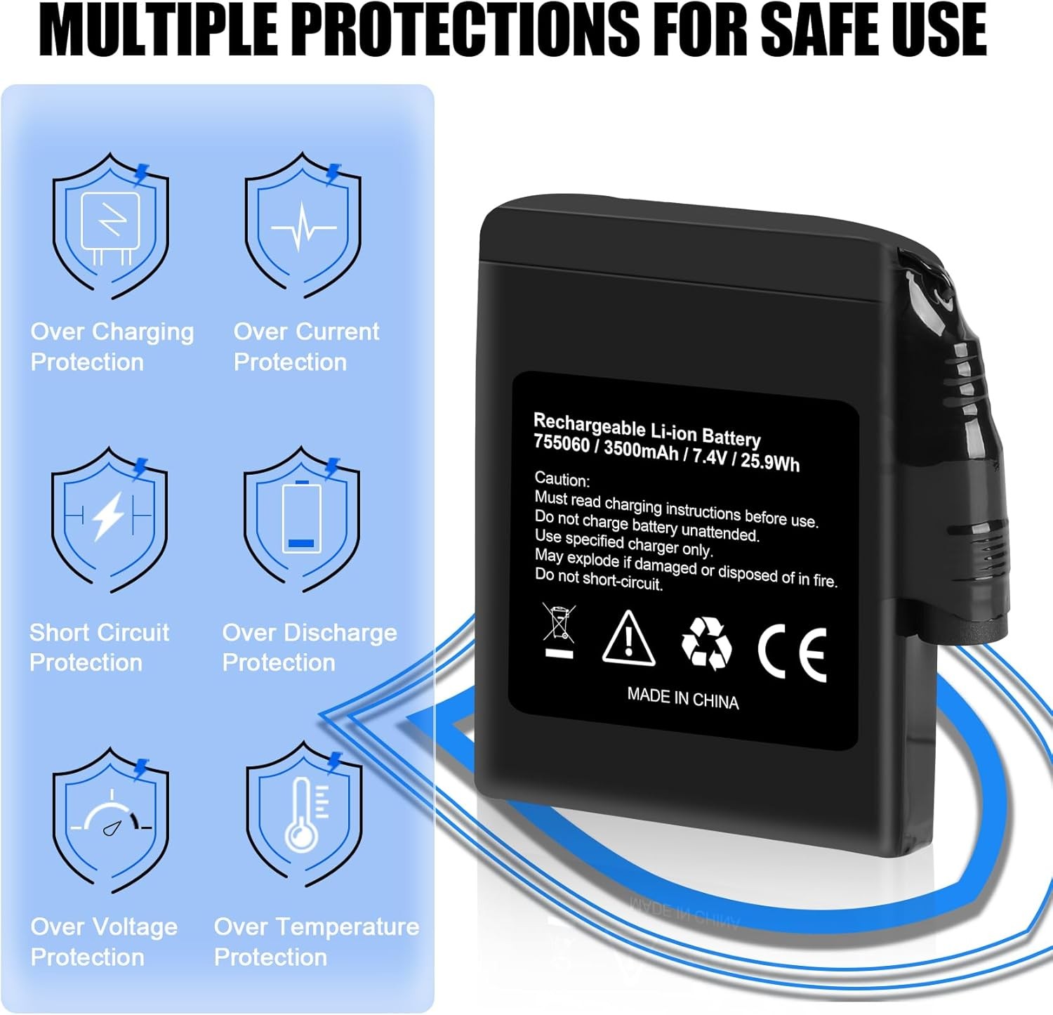 2PACK 7.4V 3500mAh Rechargeable Battery For Heated Gloves Heated Socks Hats