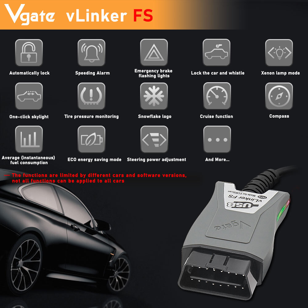 Vgate vLinker FS OBD2 Scanner USB Adapter Fit For FORScan HS/MS-CAN Auto Switch