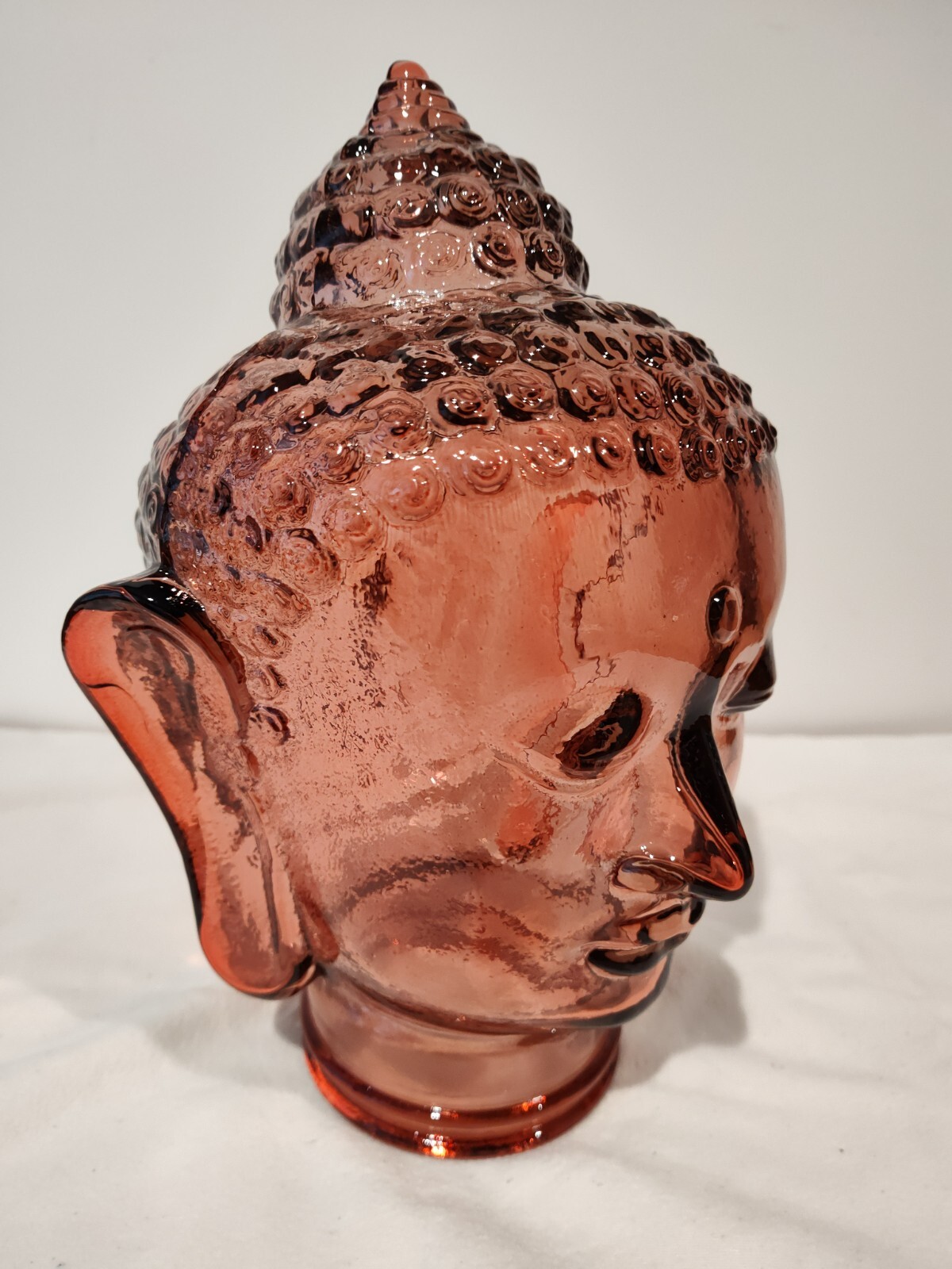 Glass BUDDHA HEAD, SOFT PINK,  Life Size Mannequin Buddha Head for Decor.