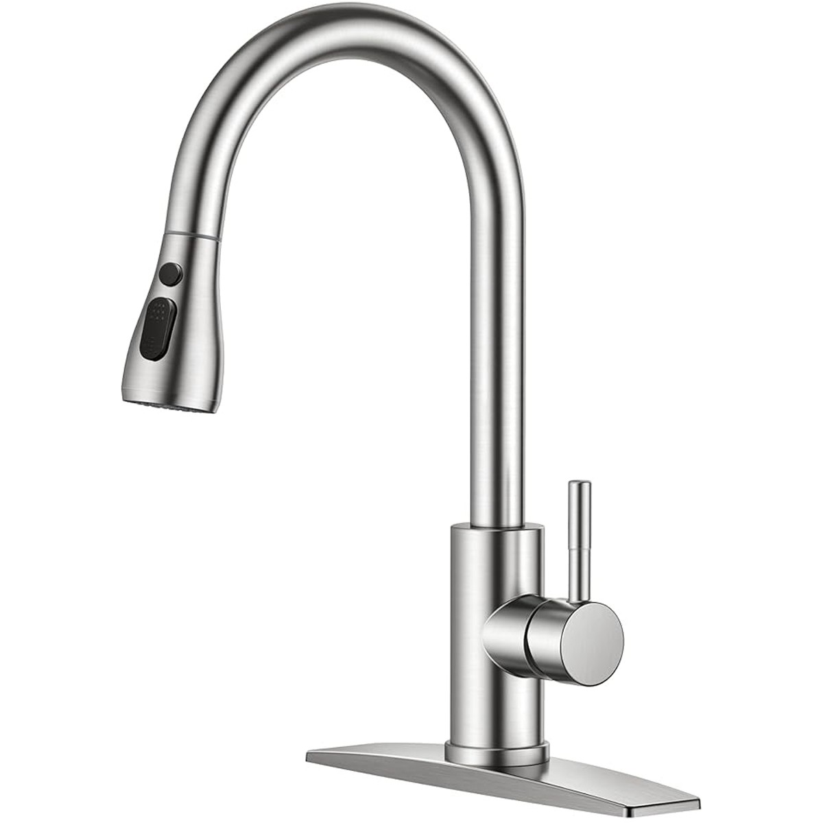Kitchen Sink Faucet Brushed Nickel Single Handle Swivel Pull Down Sprayer Mixer