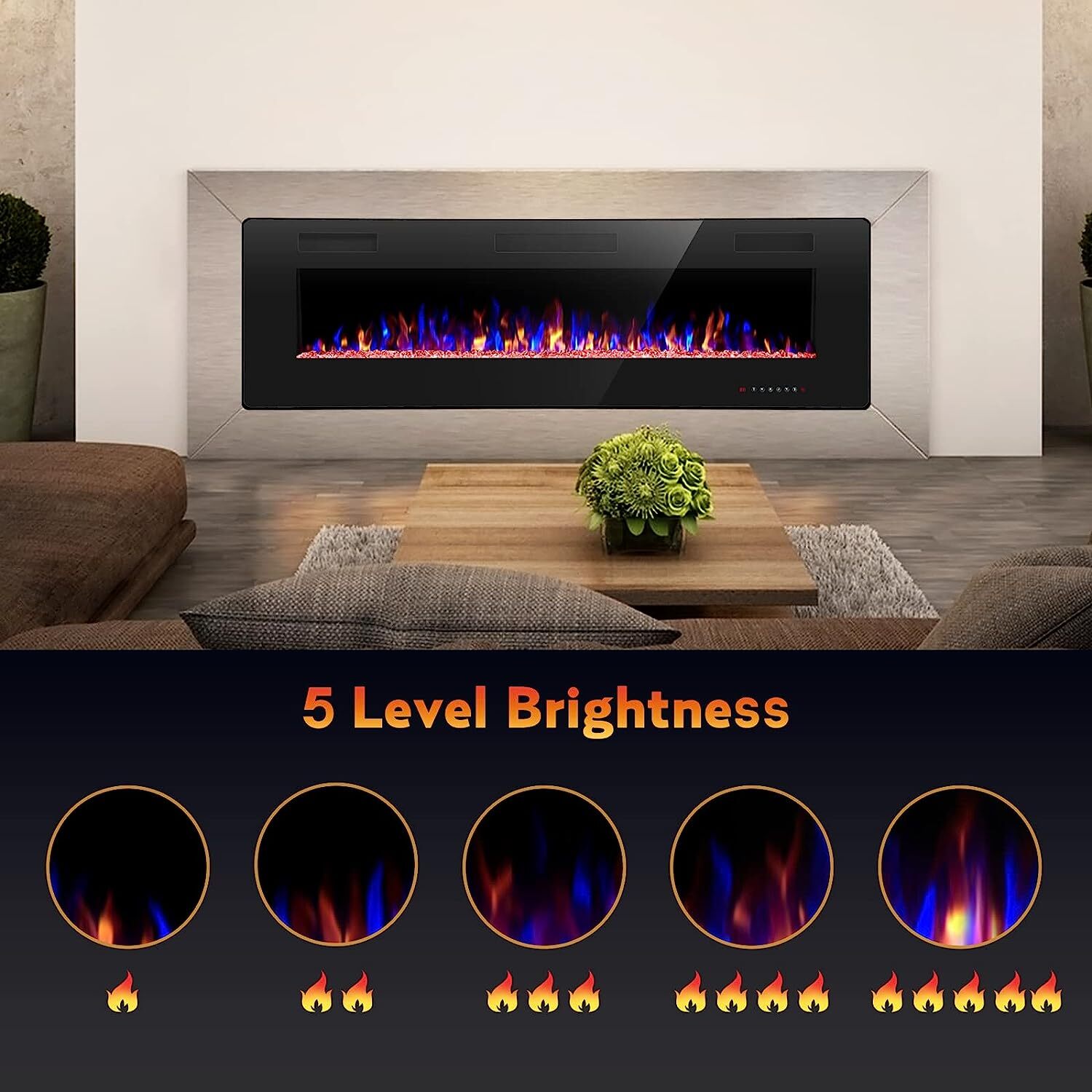 30 inch Recessed and Wall Mounted Electric Fireplace, Ultra Thin and Low Noise,