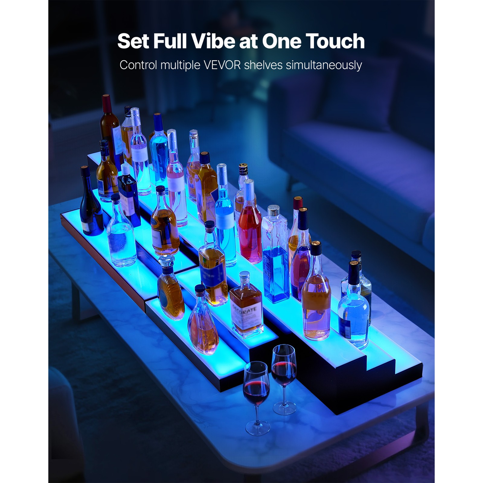 Uimoso LED Liquor Bottle Display Bar Shelf 1-Tier 48 Holds 12 Bottles