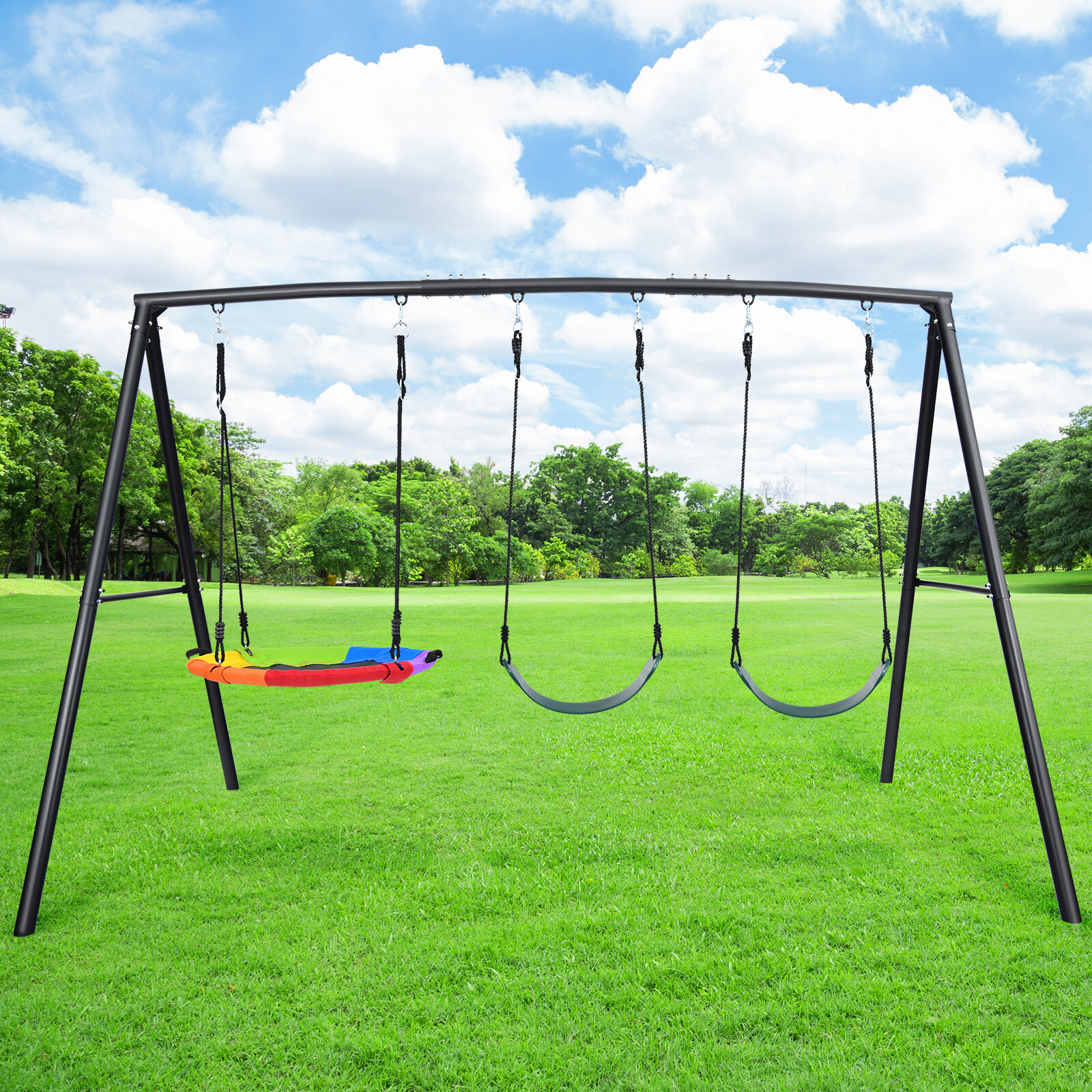 600lb Metal Swing Set for Kids Backyard Swing Set with 3 Swings Heavy Duty Frame