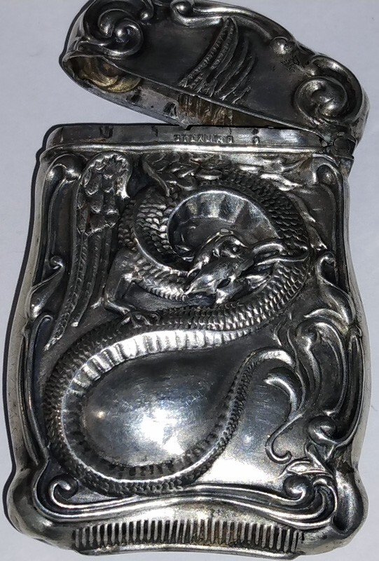 Antique Vintage Sterling Winged Cockatrice Dragon Vesta Match Safe WB3-Vesta-1