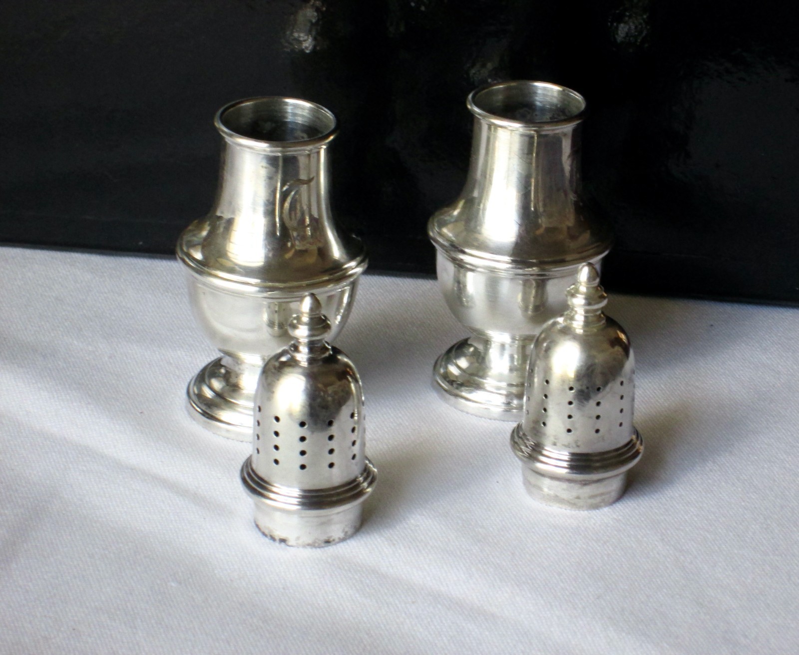 Antique Sterling RTH 136 Pedestal Salt and Pepper Shakers, Art Deco,30s,monogram