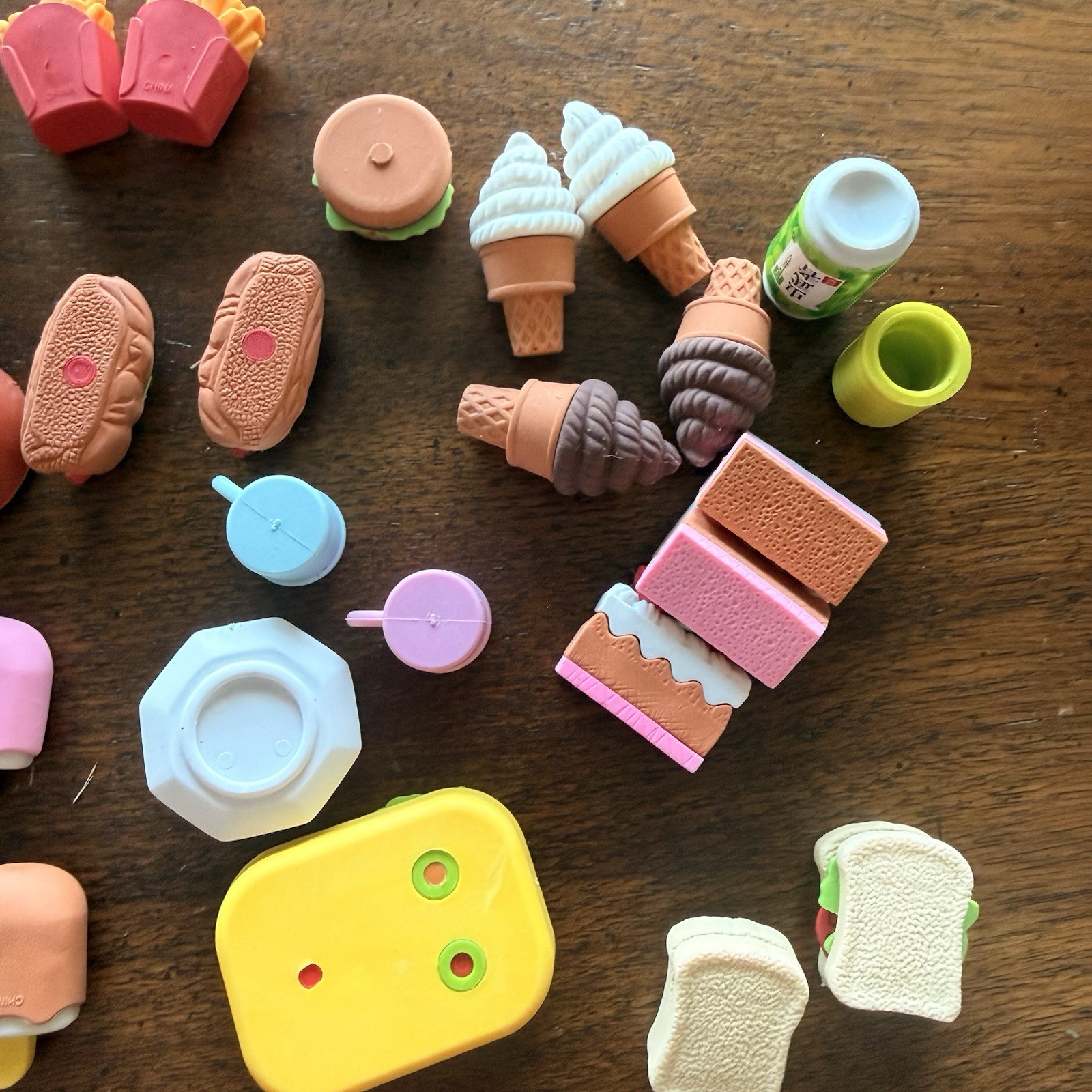 Lot of Mini Food Erasers Burgers Fries Ice Cream Cake Sandwich Popsicles & More