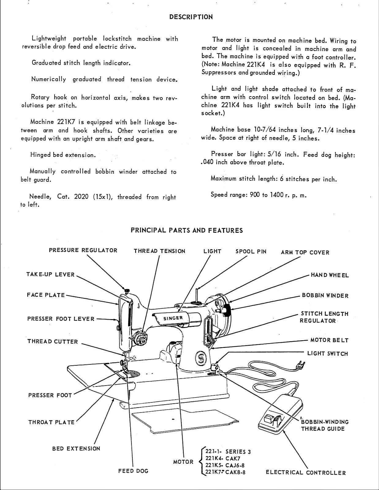 Singer Featherweight 221 Sewing Machine Dealer Repair Service Manual Feather