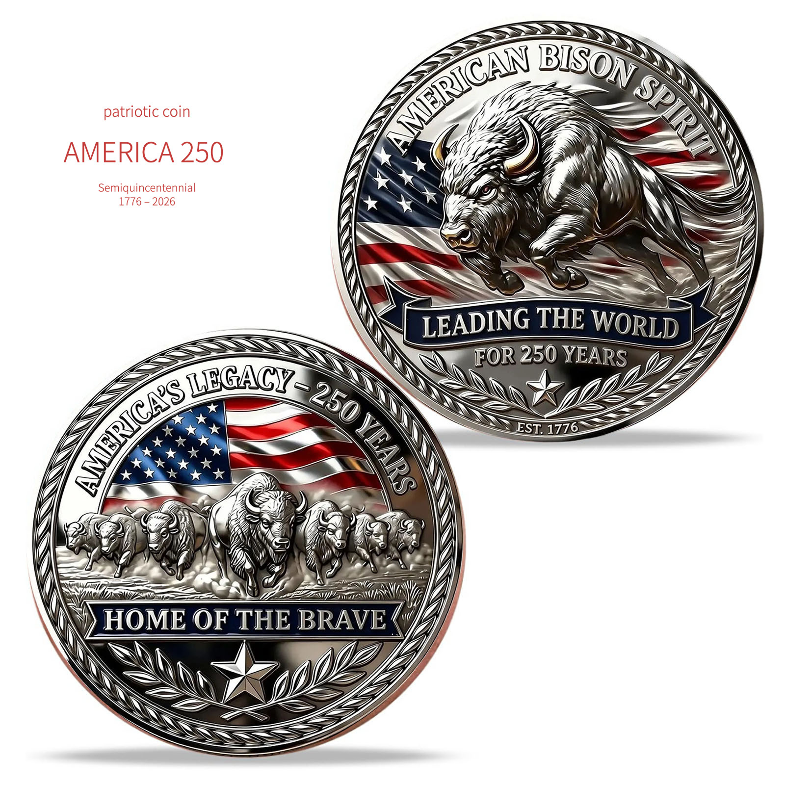 American Bison Spirit Challenge Coin USA 250th Anniversary Souvenir Coin