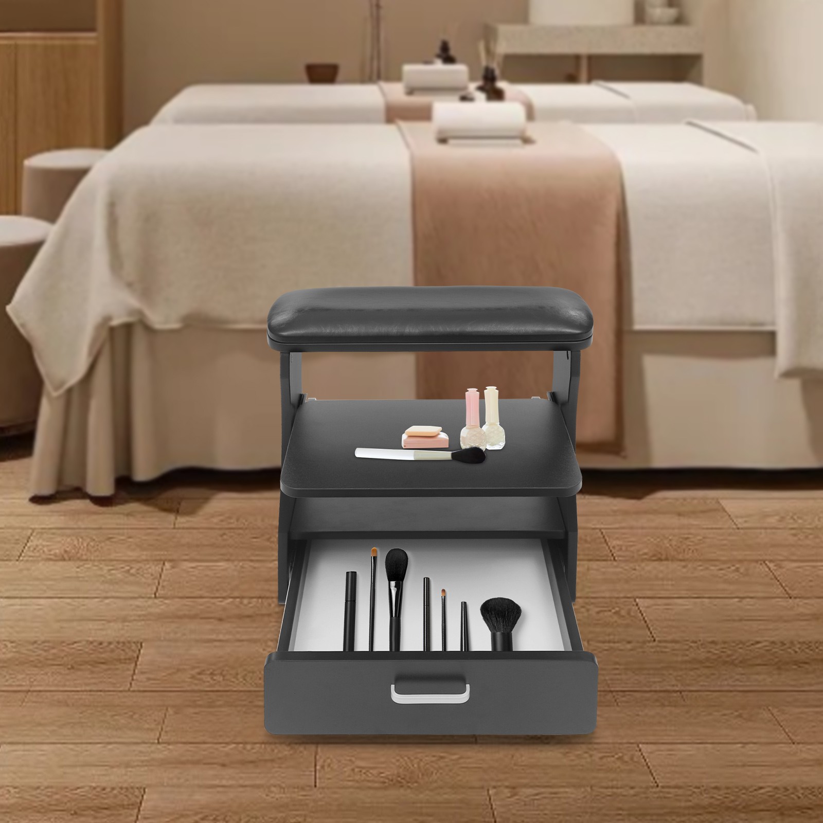 Pedicure Foot Rest 3-Tier Storage Swivel Wheels for Salon Nail Care FootRest