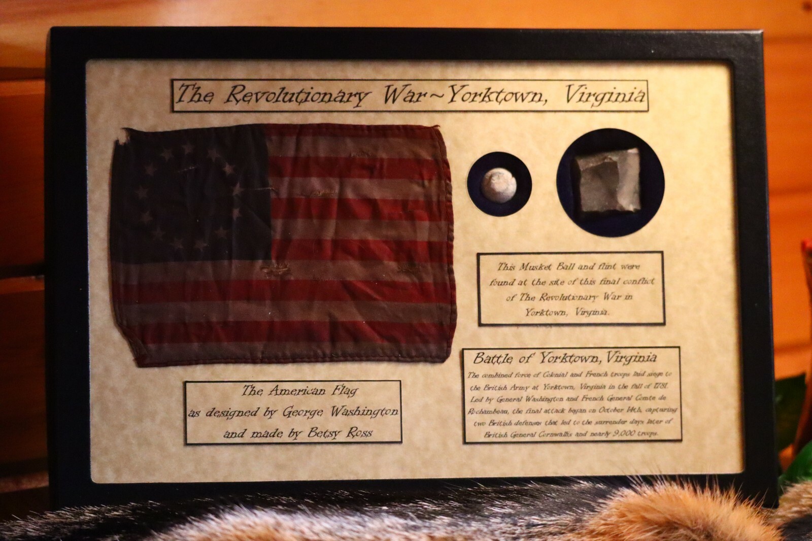 Revolutionary War Bullet & Flint from Yorktown, VA in 8x12 Display Case with COA