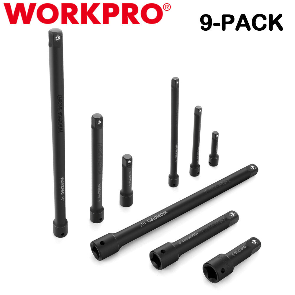 WORKPRO 9PC Impact Socket Driver Extension Bar Set 1/4" 3/8" 1/2 Drive Extension