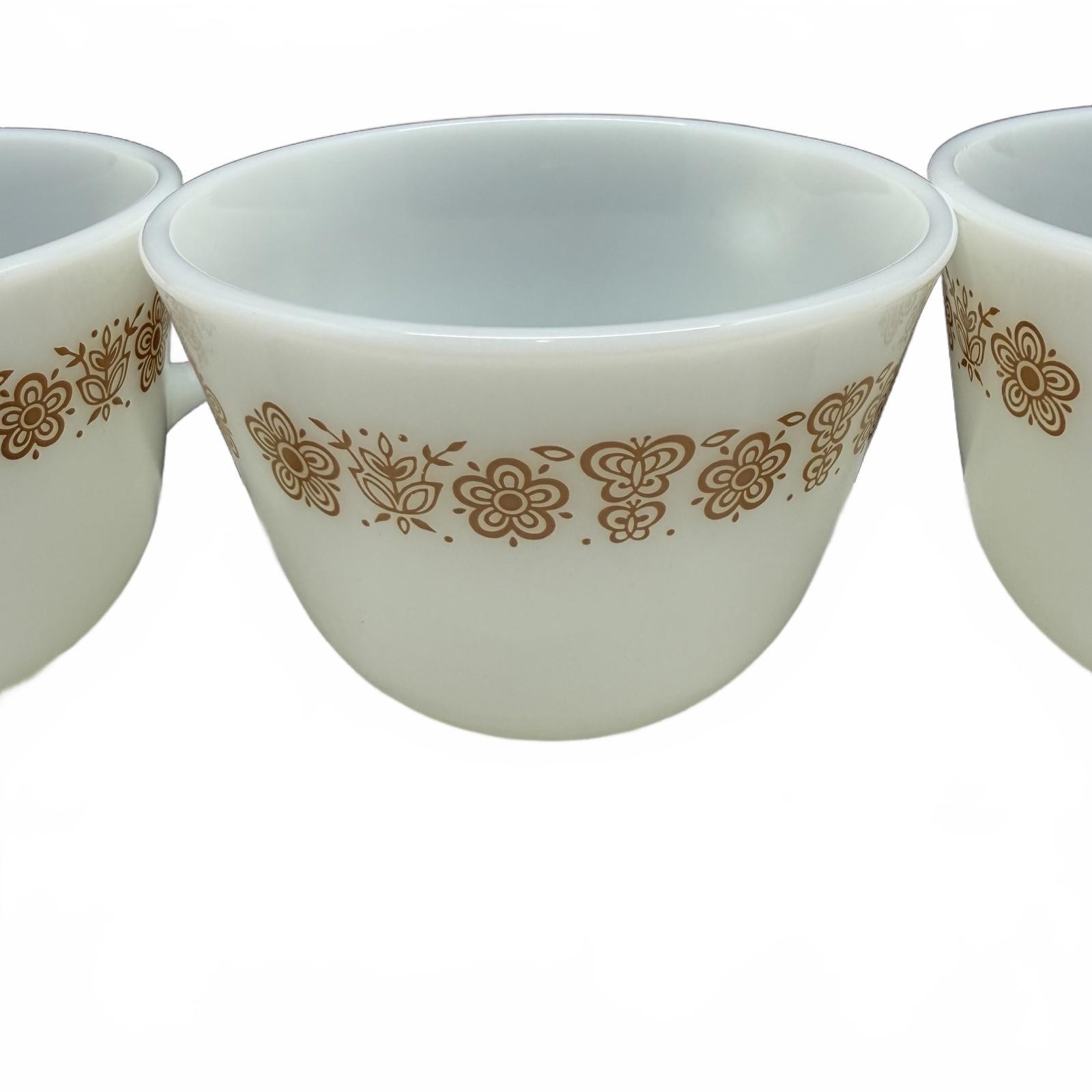 Set of 3 Vintage Corning Pyrex Butterfly Gold milk glass coffee cups