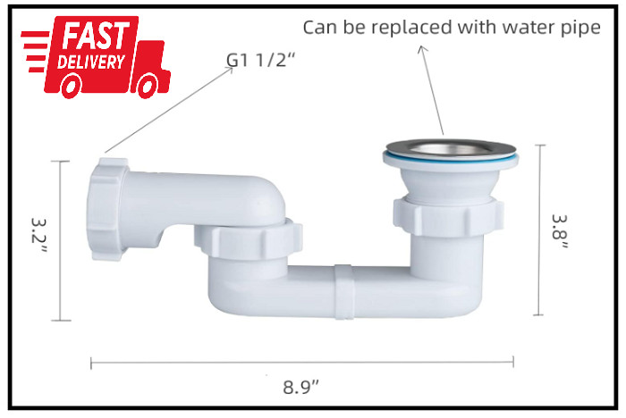 Bath Shower Drain Low Profile p Trap 1 1/2" Flat Kit for White