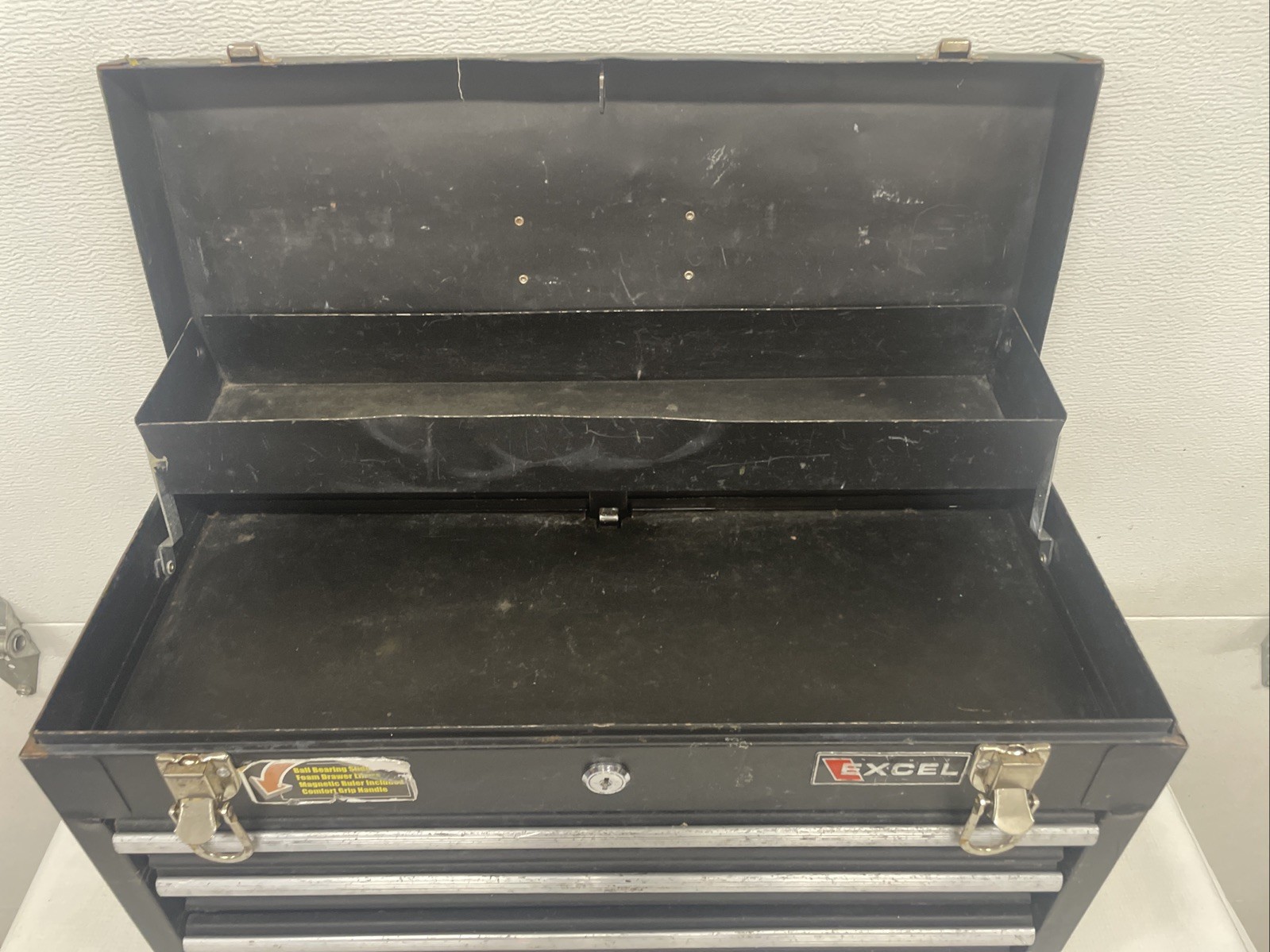 VINTAGE EXCEL 20" STEEL TOOL BOX w/TRAY 3 Drawer Structurally In Good Condition