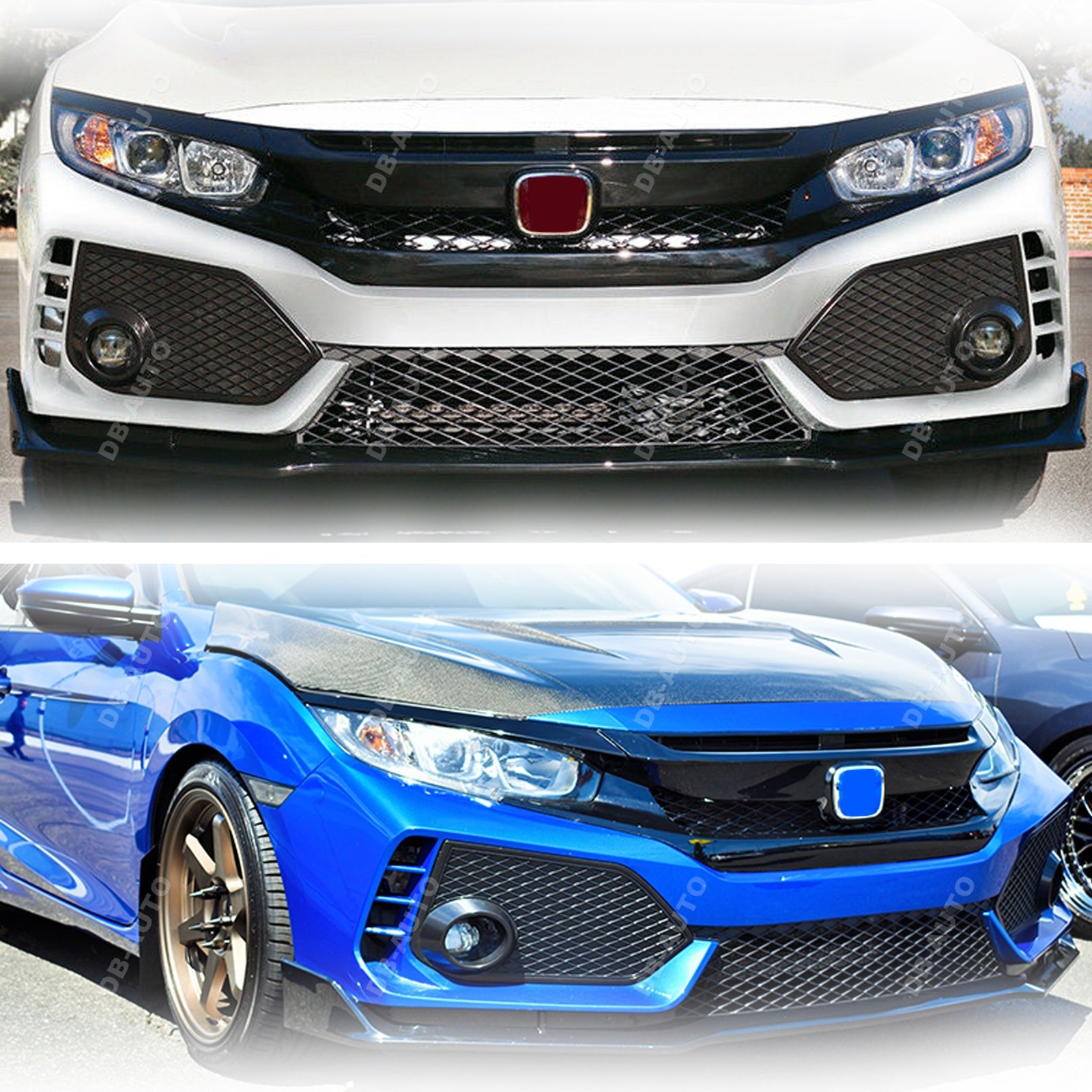 Front Fascia Bumper Cover for 2016-2018 Honda Civic Coupe Sedan Type R Style Set