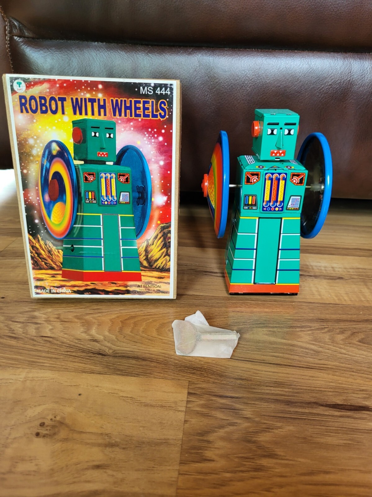 Vintage Reproduction Tin Litho Robot With Wheels MS444