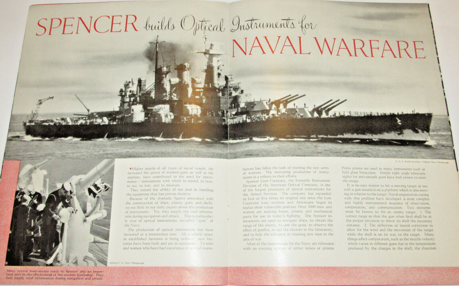 VTG 1943 WWII SPENCER LENS/AO SOUVENIR WAR EFFORT PROGRAM! PICTURES! BUFFALO, NY