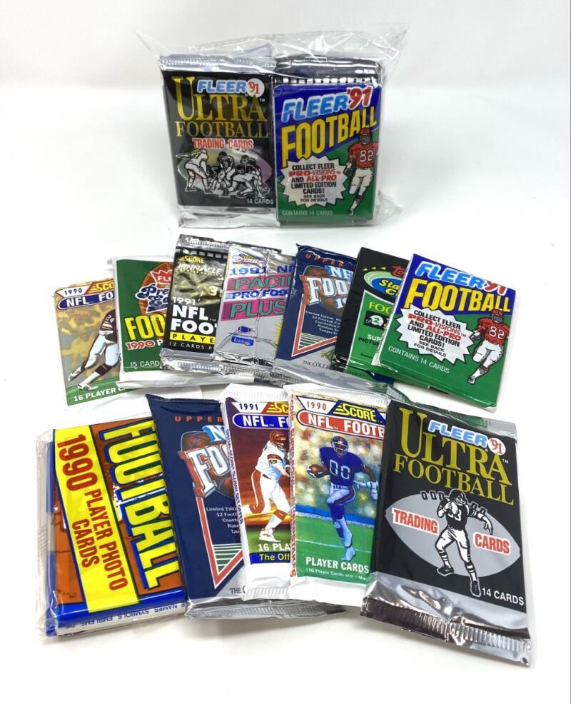 100 Unopened Vintage NFL Football Cards in factory Sealed Wax Packs