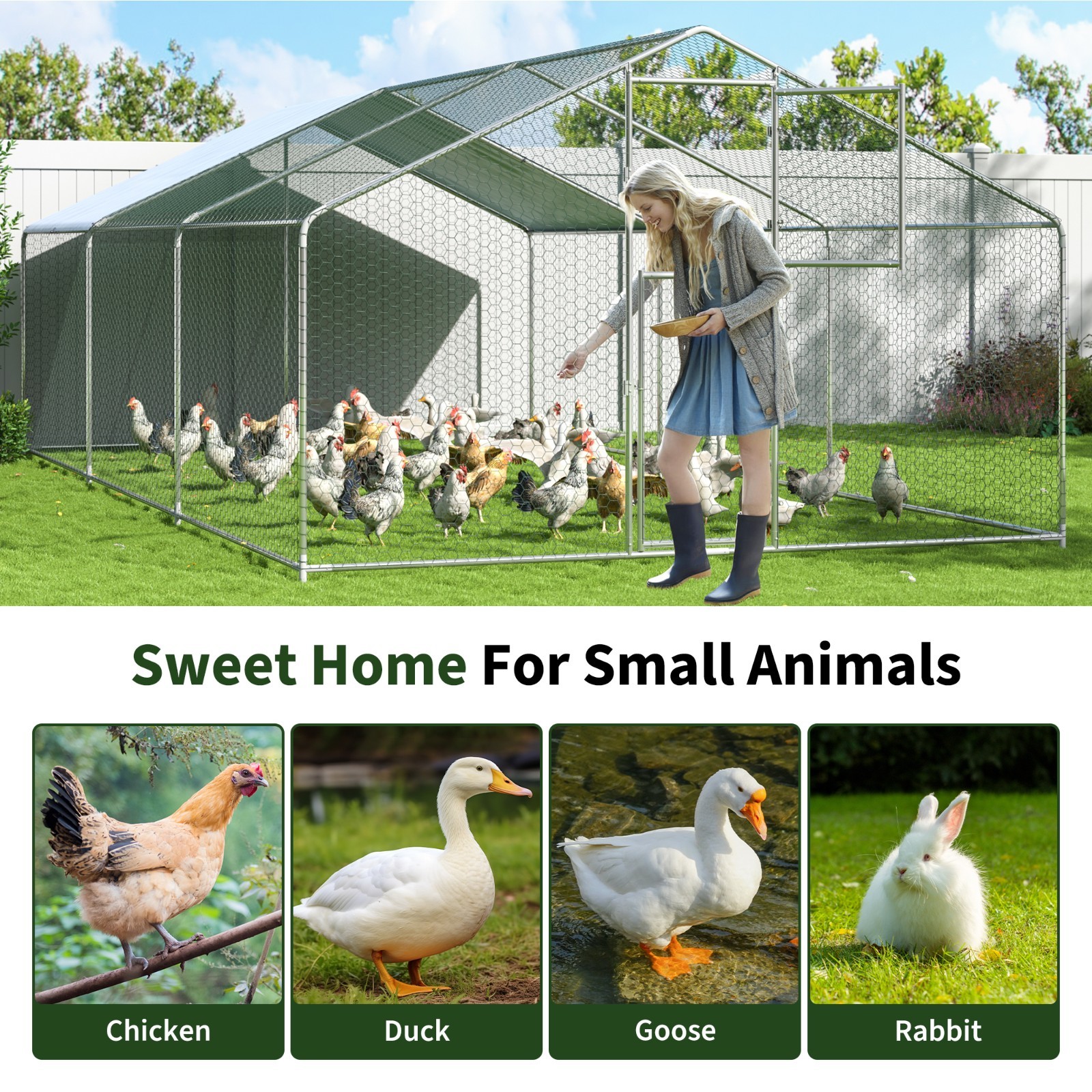 Metal Chicken Coop, Large Chicken Coop with Waterproof Cover for Backyard