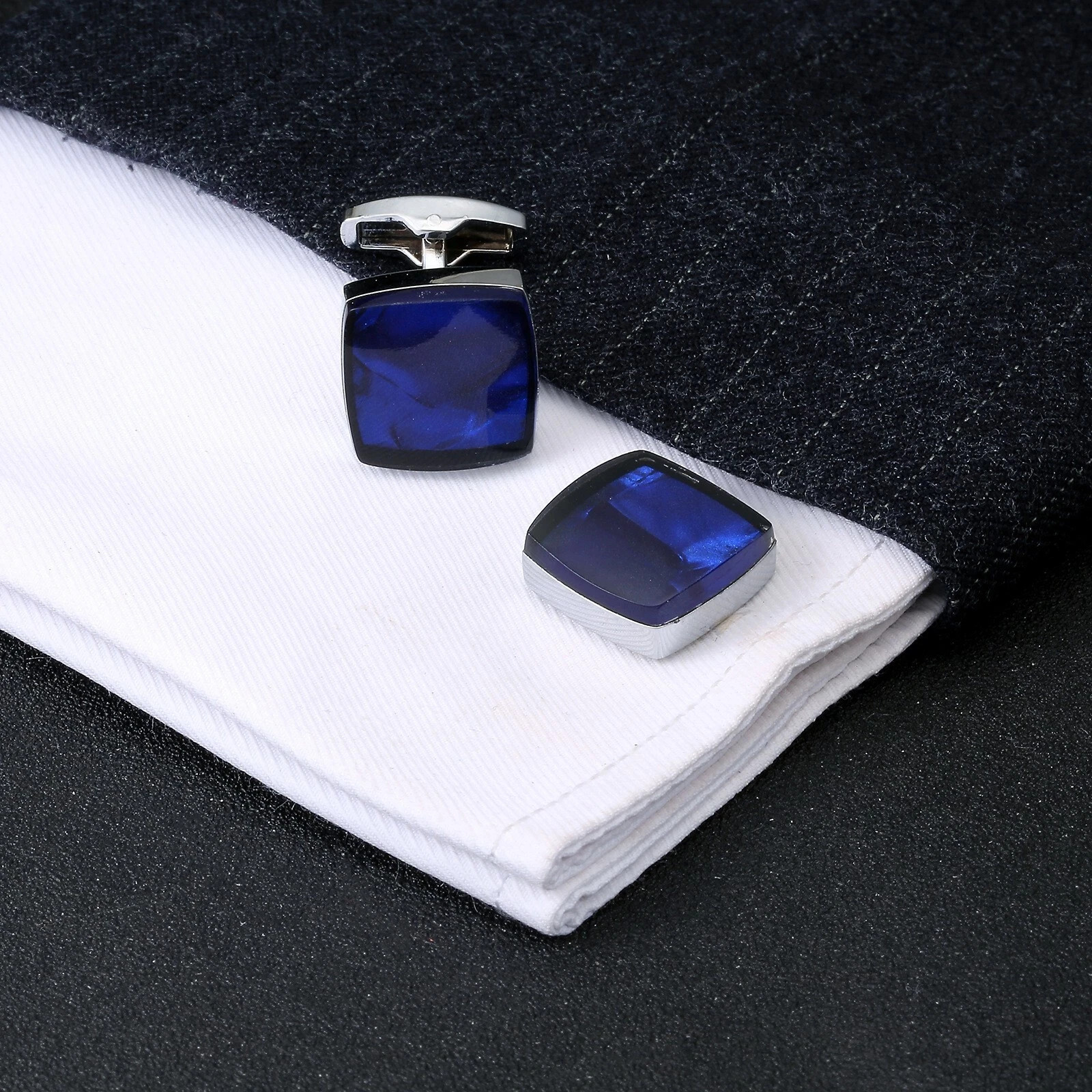3CT Cushion Lab-Created Sapphire Men's Vintage Cufflinks 14K White Gold Plated