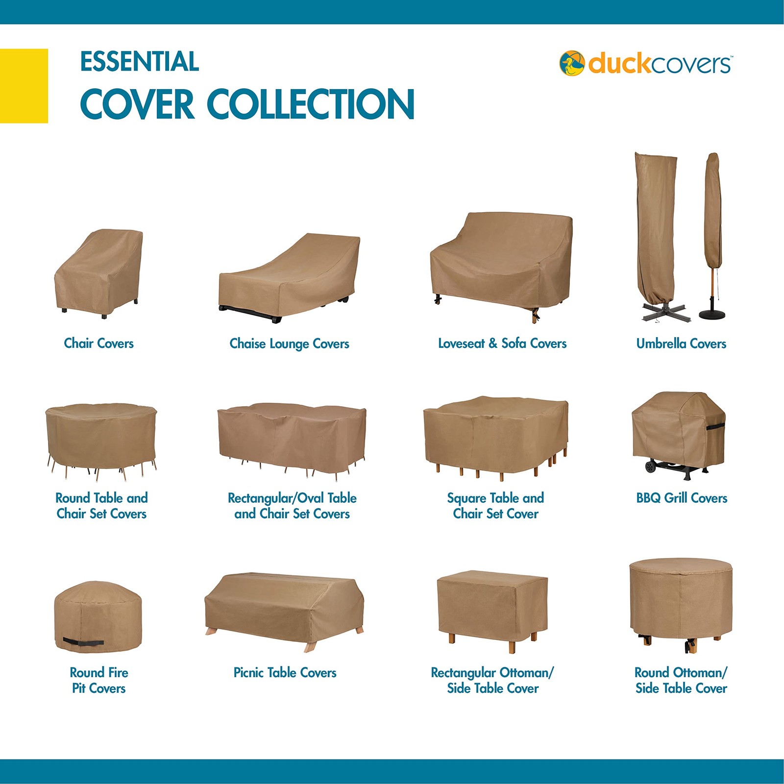 Duck Covers Essential Water-Resistant 22" Square Patio Ottoman/Side Table Cover