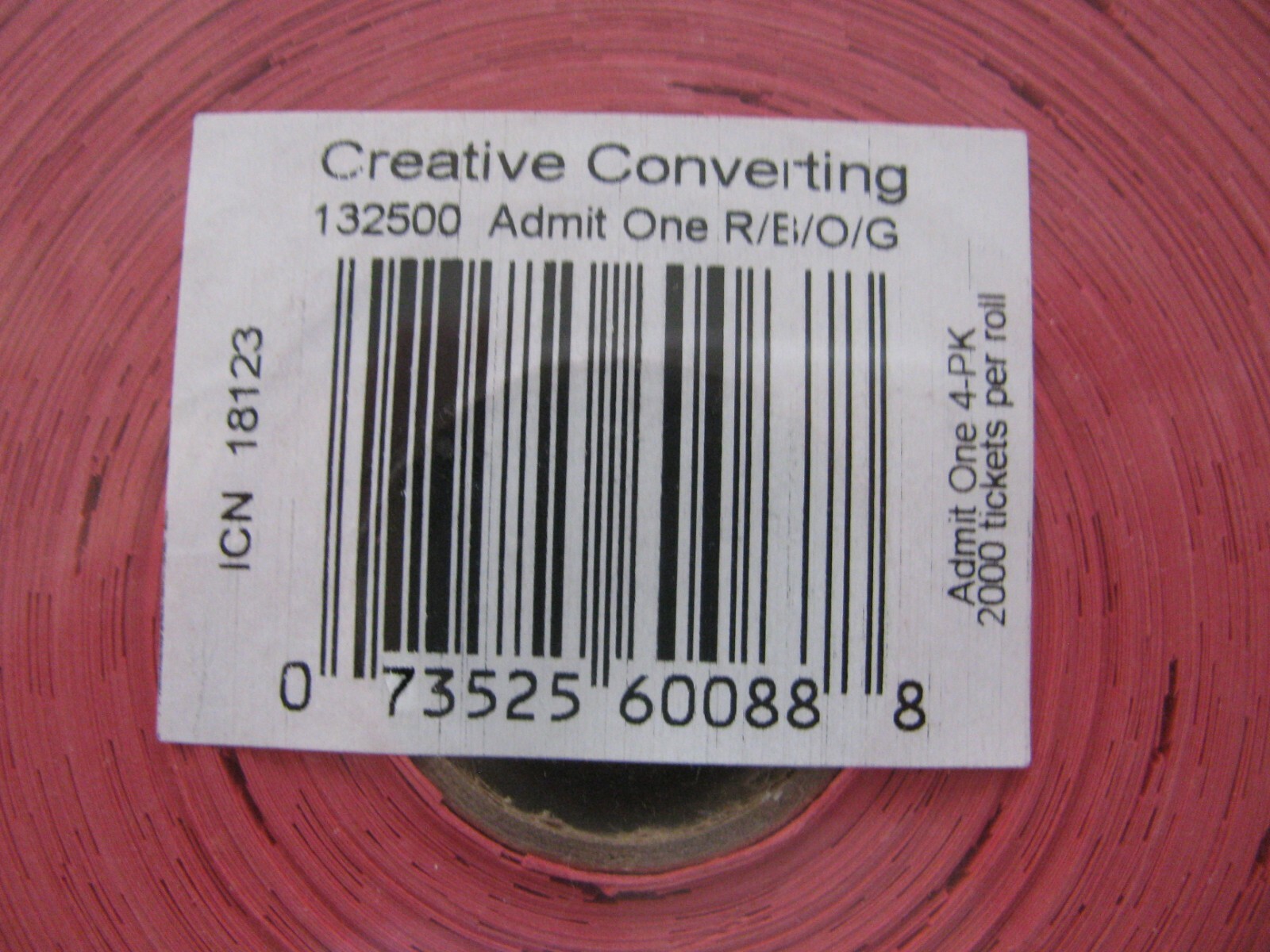 Creative Converting 1-Part ADMIT ONE Red Tickets 2000/Roll NIP