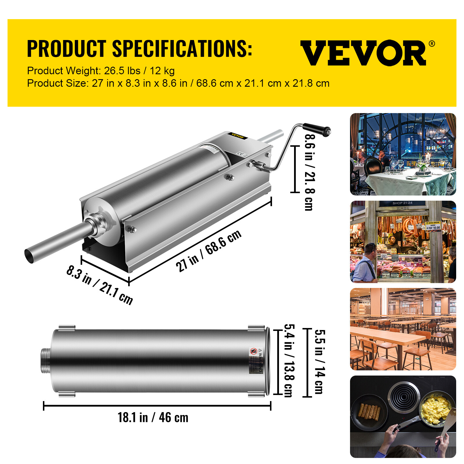 VEVOR 7L Sausage Stuffer Manual Stainless Steel Horizontal Sausage Filler 15LBS