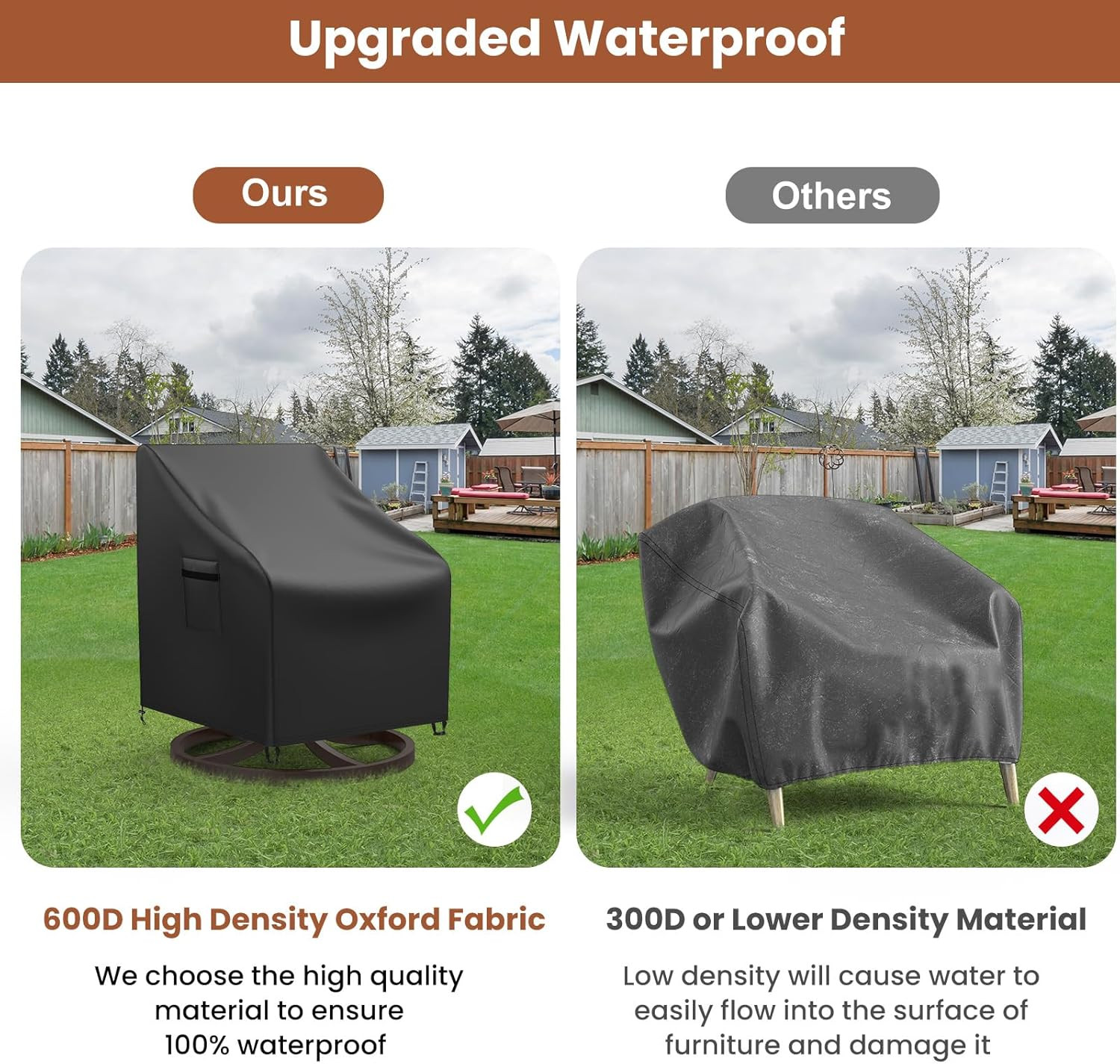 Outdoor Swivel Lounge Chair Cover Waterproof, 2 Pack Heavy Duty Patio Rocking Ch