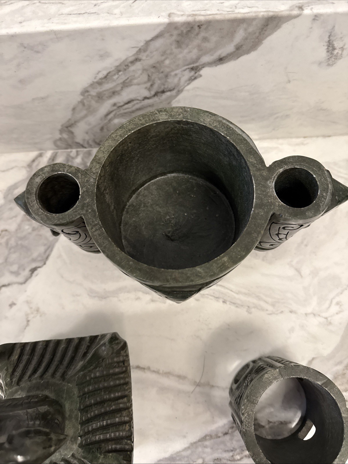 Large Vintage Chinese Deep Green Nephrite Jade Incense Burner 14”