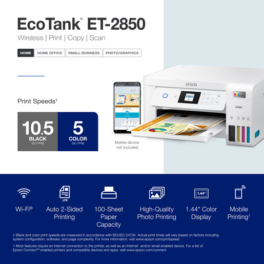 Epson EcoTank ET-2850 Printer - White - Certified Refurbished